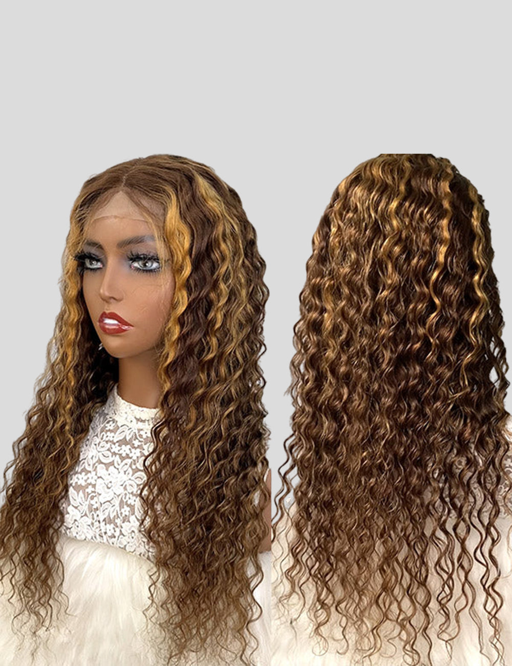 Balayage Highlight Lace Front Wigs Deep Wave Lace Frontal Wigs Pre Plucked Human Hair Wigs-4