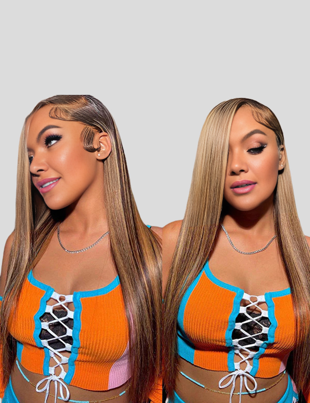 Balayage Highlight Wig Glueless Straight Human Hair Wigs 13x4 Lace Frontal Wig-3