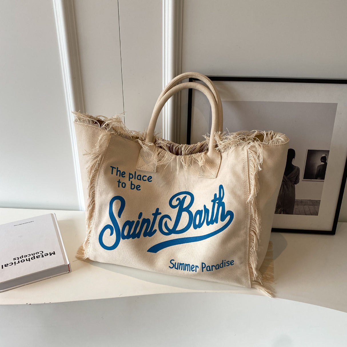 Beach Large Capacity Handmade Tassel Print Tote Bag |PRUSES-1