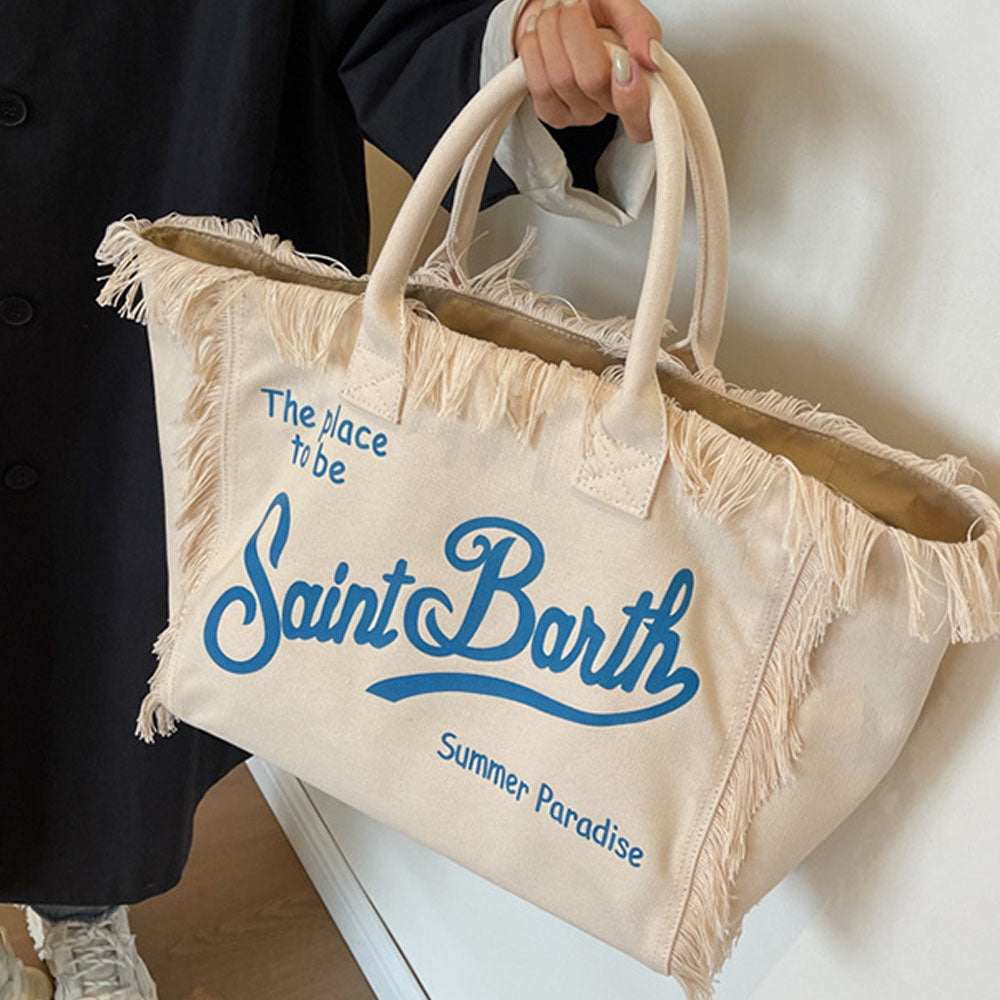 Beach Large Capacity Handmade Tassel Print Tote Bag |PRUSES-2