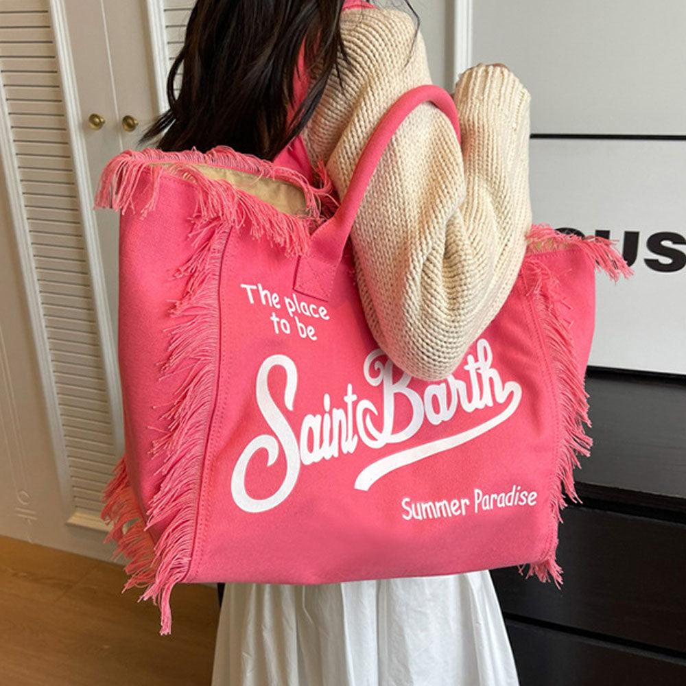 Beach Large Capacity Handmade Tassel Print Tote Bag |PRUSES-3