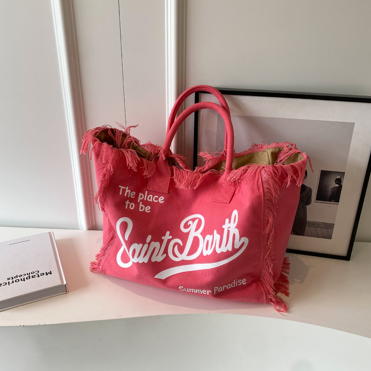 Beach Large Capacity Handmade Tassel Print Tote Bag |PRUSES-4