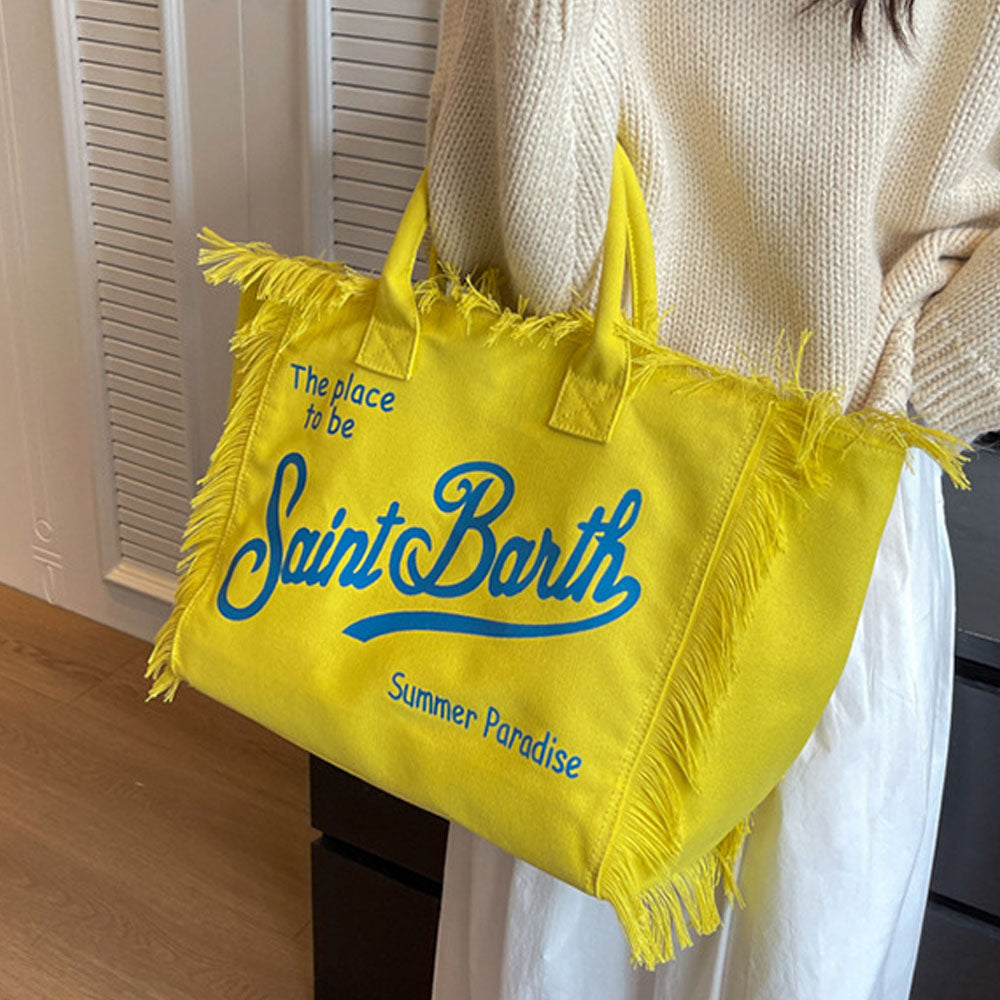 Beach Large Capacity Handmade Tassel Print Tote Bag |PRUSES-5