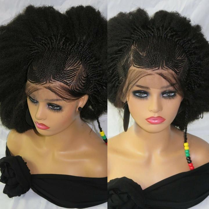 Black Braided Lace Wig 13" by 4" Lace Closure Feed in Cornrows Handmade NWT