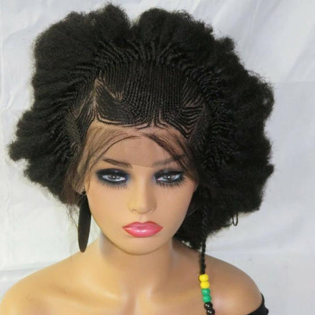 Black Braided Lace Wig 13" by 4" Lace Closure Feed in Cornrows Handmade NWT
