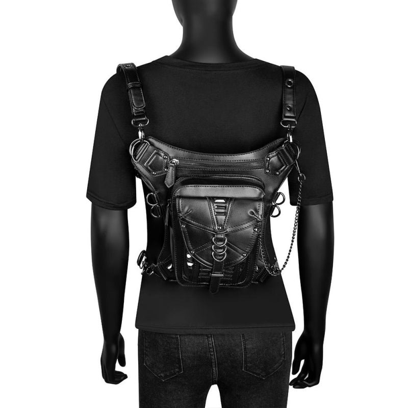 Black Belt Pocket Punk Waist Bag Women's Motorcycle Bag| PRUSES-1