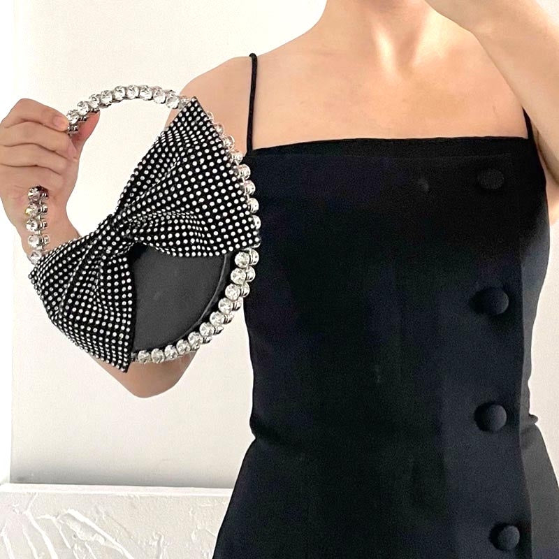 Black Bow Rhinestone Round Clutch Handbags | PRUSES-2
