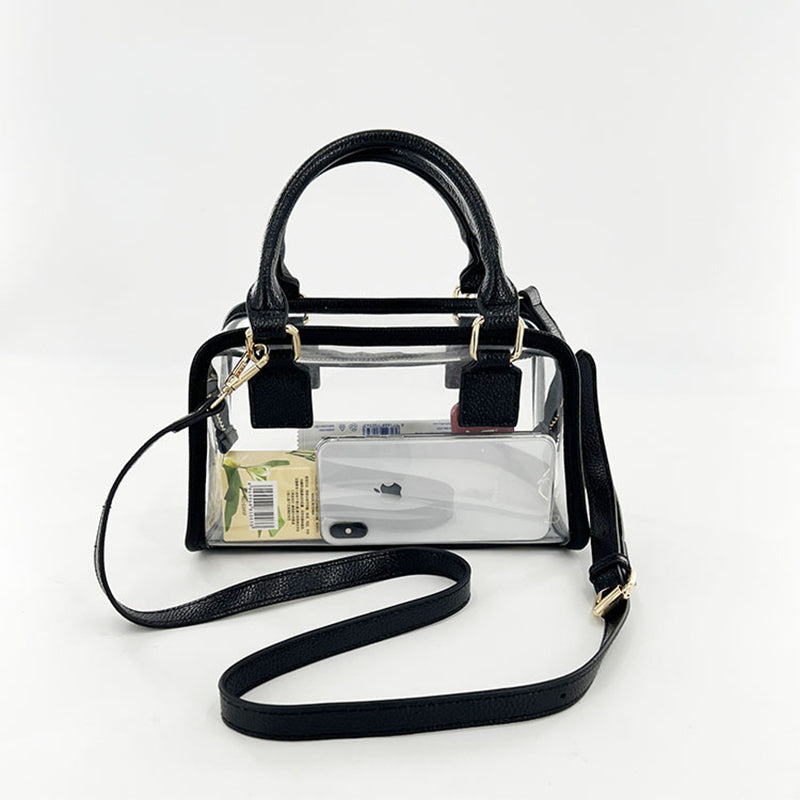 Black Clear Top Handle Crossbody Purse Transparent Jelly Bags| PRUSES-3