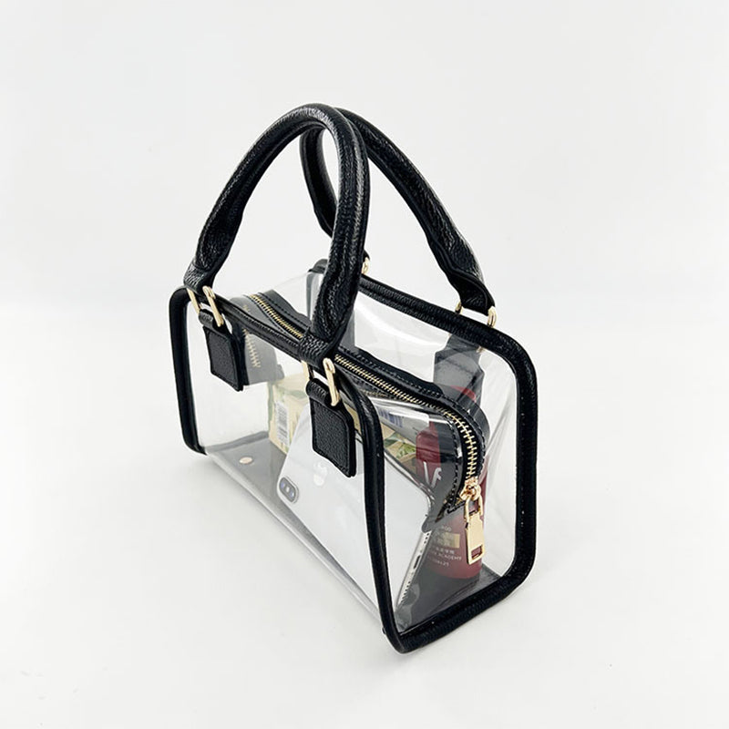 Black Clear Top Handle Crossbody Purse Transparent Jelly Bags| PRUSES-6