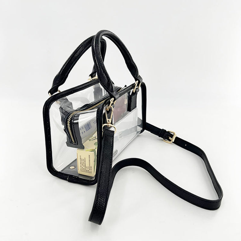 Black Clear Top Handle Crossbody Purse Transparent Jelly Bags| PRUSES-8