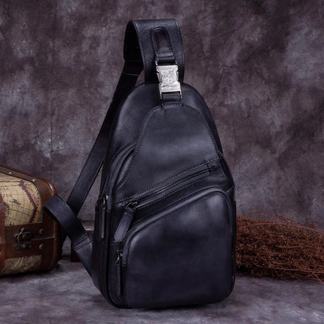 Black Cow Leather Purses Travel Sling Pack Fanny Packs| PRUSES