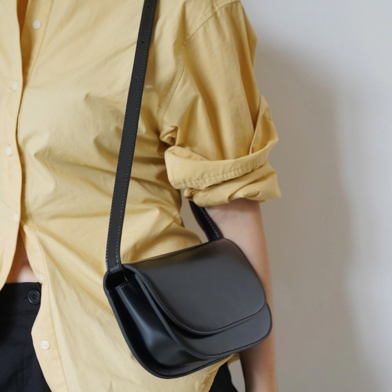 Black Genuine Leather Flap Shouler Bags Purse | PRUSES-2