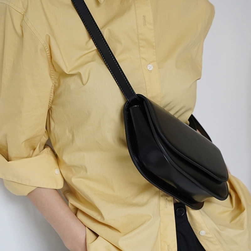 Black Genuine Leather Flap Shouler Bags Purse | PRUSES-3