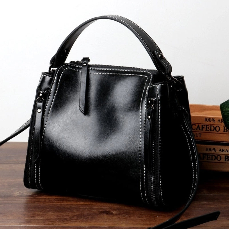 Black Genuine Leather Hangdbags Side Bags | PRUSES-1