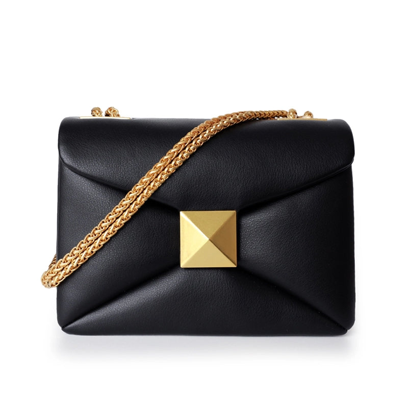 Black Leather Quilted Bag Fashion Rivet Crossbody Chain Bag| PRUSES