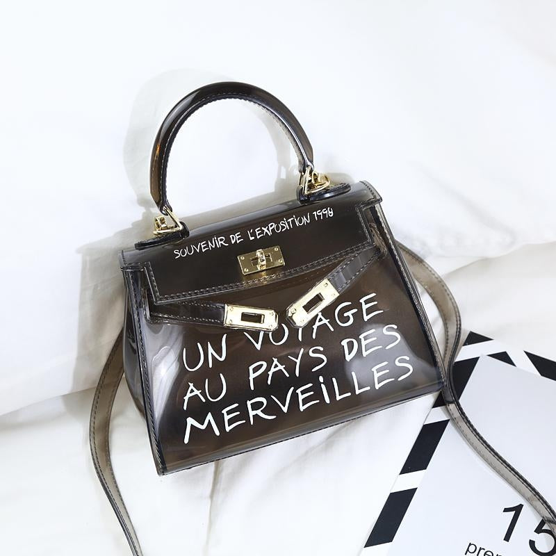 Black Letter Jelly Purse Cute Clear Bag PVC Crossbody Handbags| PRUSES