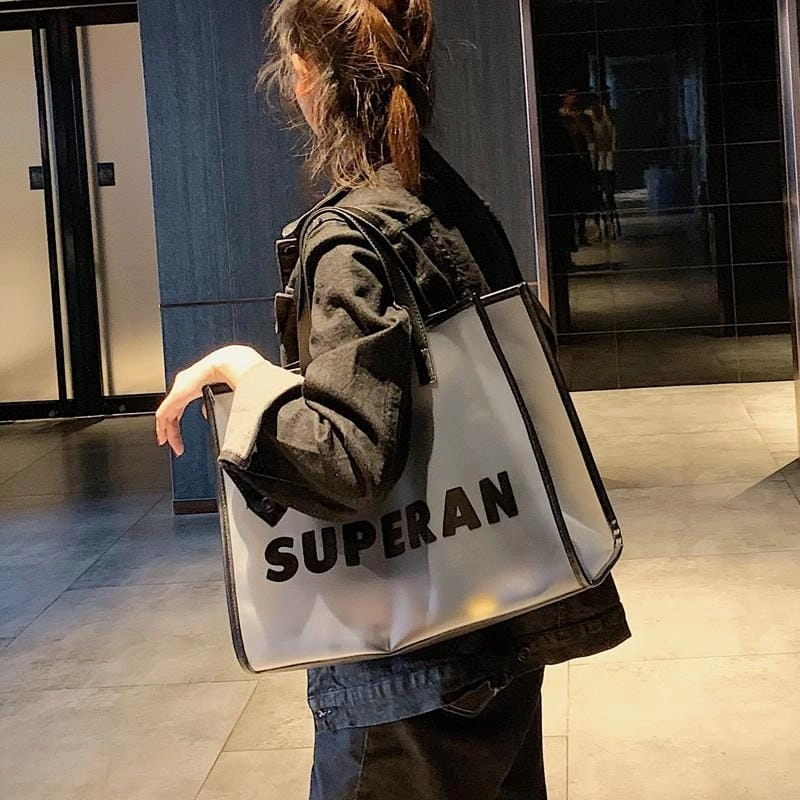 Black PVC Clear Tote Bag Summer Beach Bag| PRUSES-5