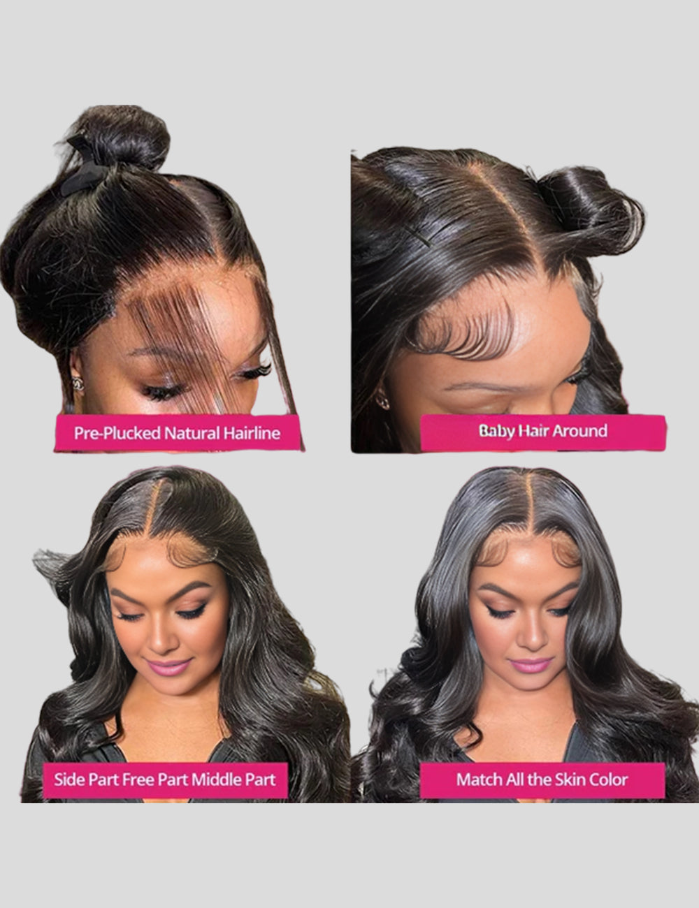 Black Pre Plucked Glueless Body Wave 13x4 Lace Frontal Wig-2