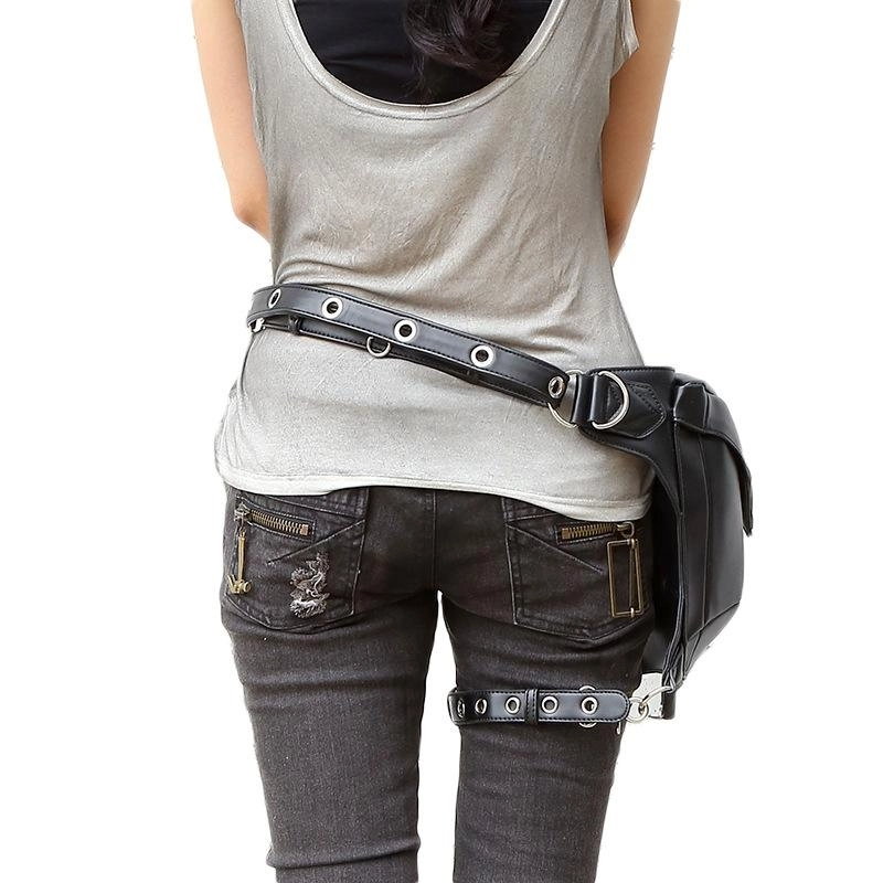 Black Punk Motorcycle Bag Women‘s Waist Bags | PRUSES-5