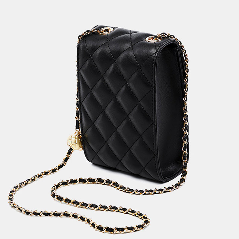 Black Quilted Leather Mini Crossbody Bags Flap Chain Bag-4
