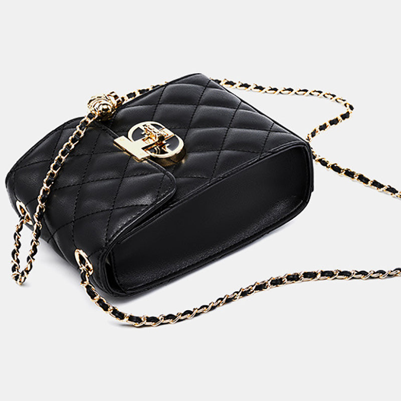 Black Quilted Leather Mini Crossbody Bags Flap Chain Bag