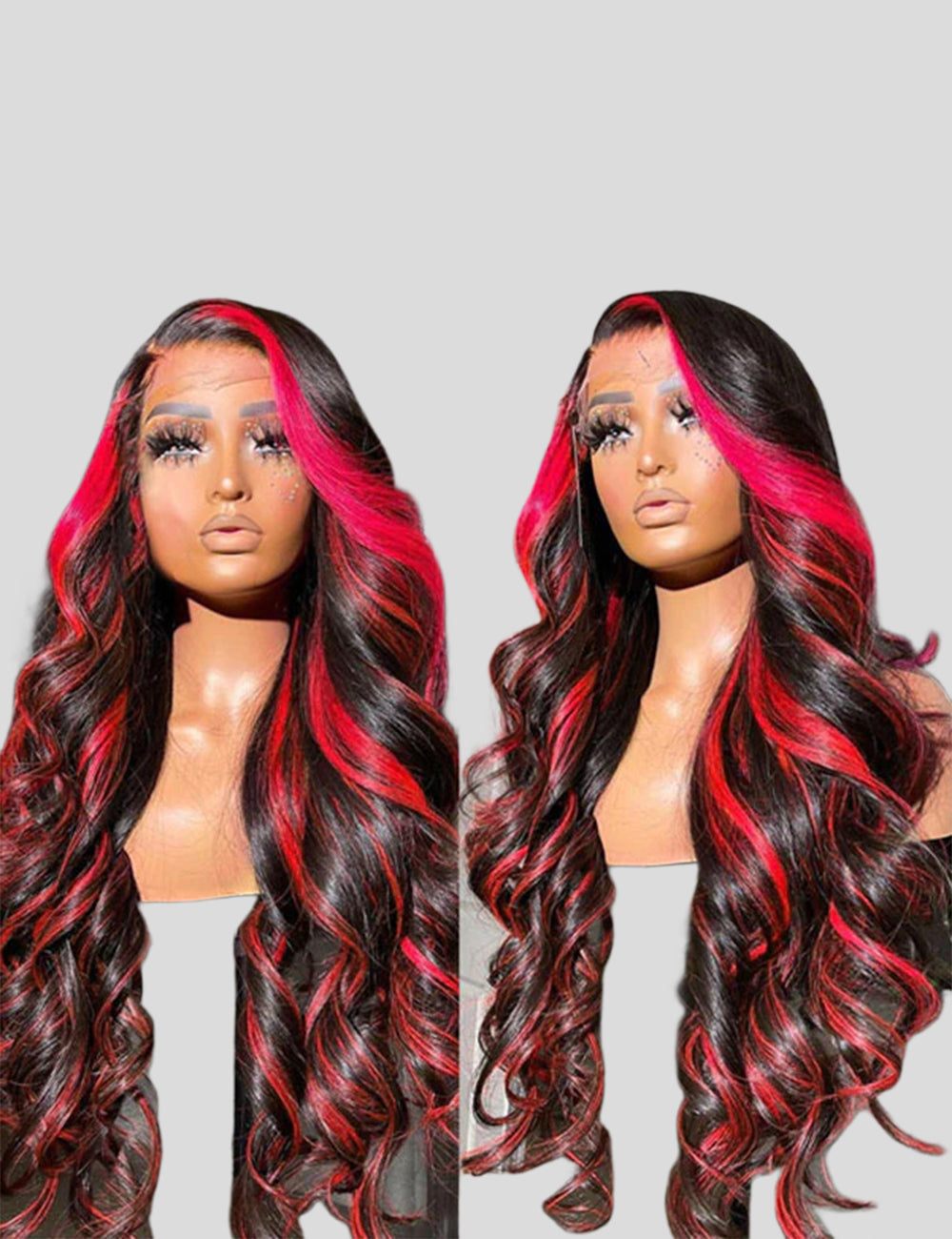 Black with Red Highlights Colored Wigs Body Wave Wig 13x4 HD Lace Red Lace Front Wigs-4
