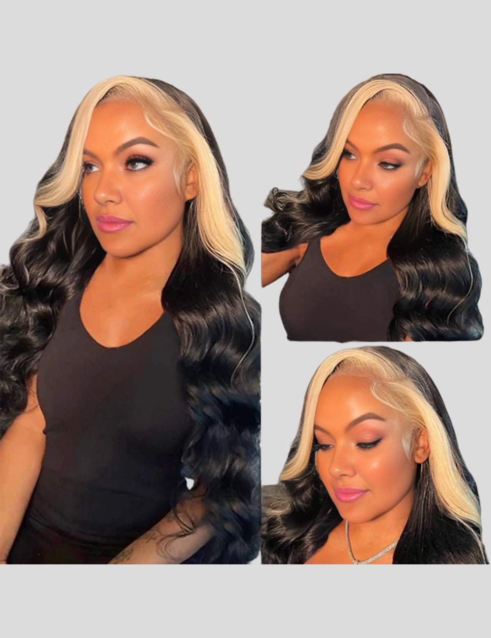 Blonde Skunk Stripe Lace Wig 13x4 Lace Front Wig Straight Glueless Human Hair Wigs Highlight Body Wave Wig-1