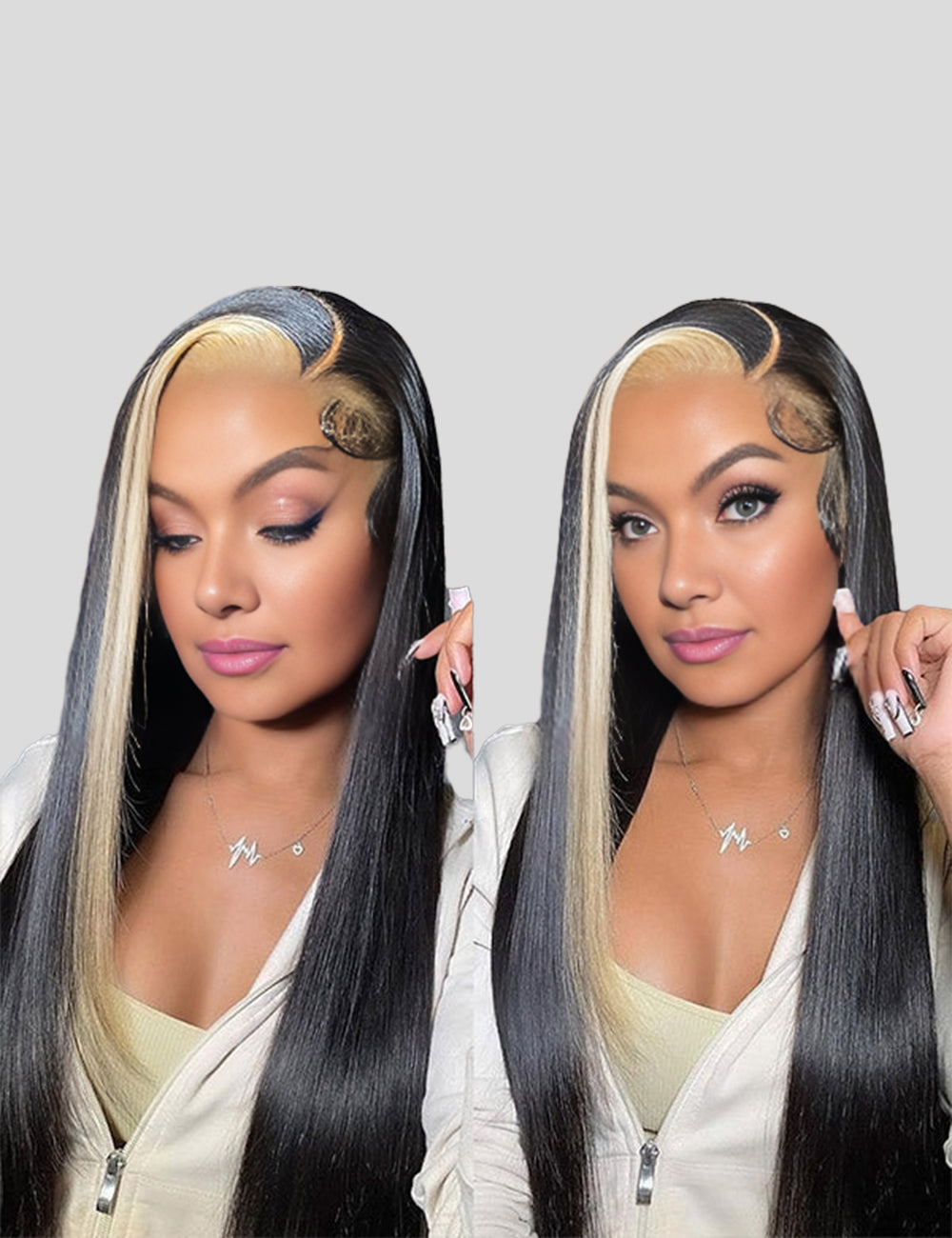 Blonde Skunk Stripe Lace Wig 13x4 Lace Front Wig Straight Glueless Human Hair Wigs Highlight Body Wave Wig-3