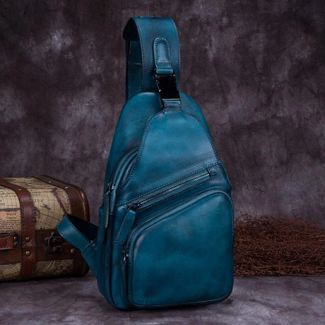 Blue Cow Leather Purses Travel Sling Pack Fanny Packs| PRUSES