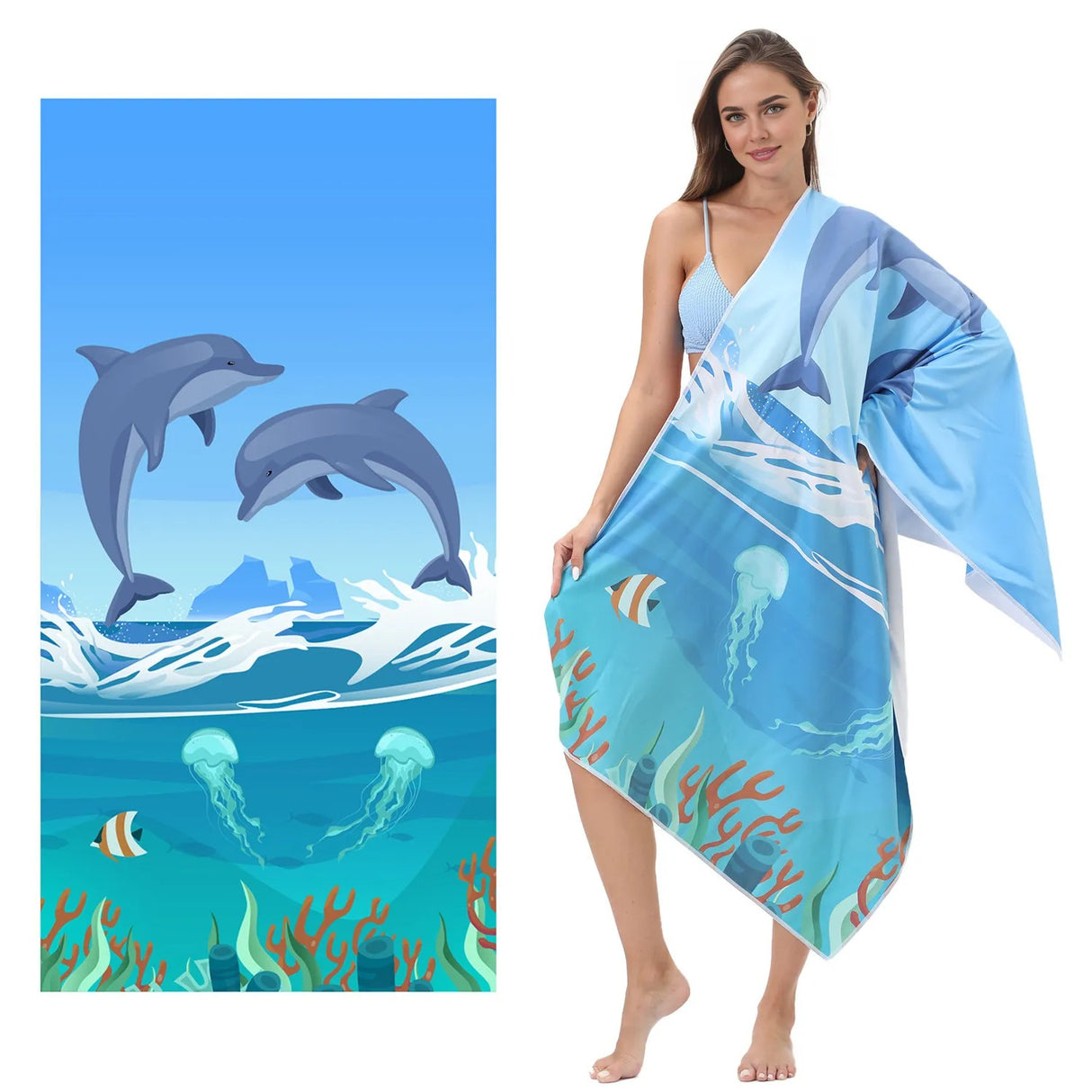 Blue Dolphin Quick-Drying Beach Towel | PRUSES