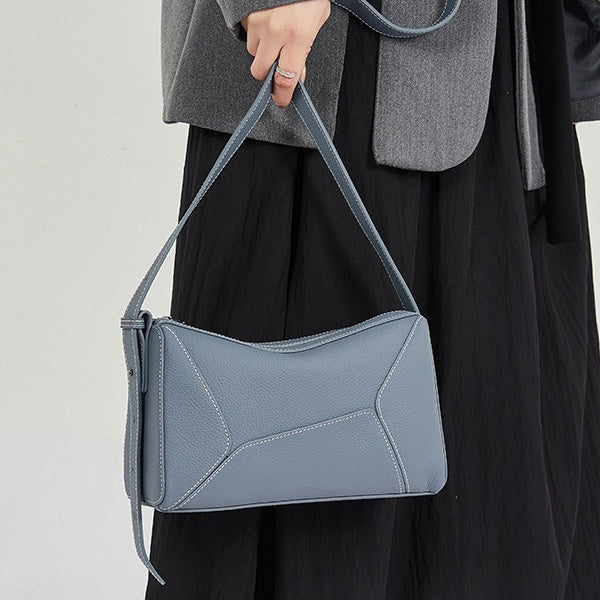 Blue Leather Shoulder Zipper Square Bags