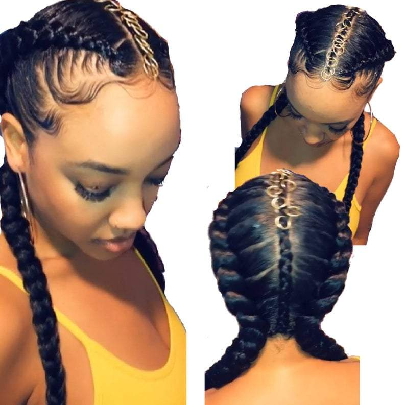 Braided Cornrow Hair Jewelry Two Dutch Feed-In Braids