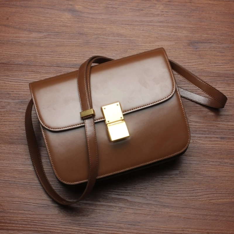 Brown Flap Genuine Leather Square Shoulder Message Bag| PRUSES-2
