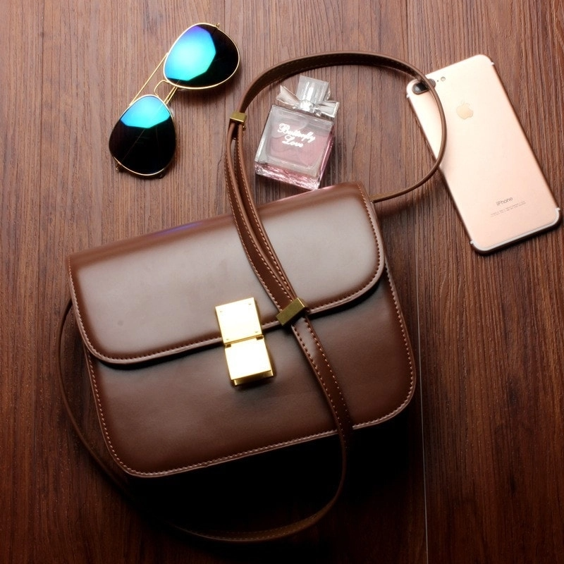 Brown Flap Genuine Leather Square Shoulder Message Bag| PRUSES-4