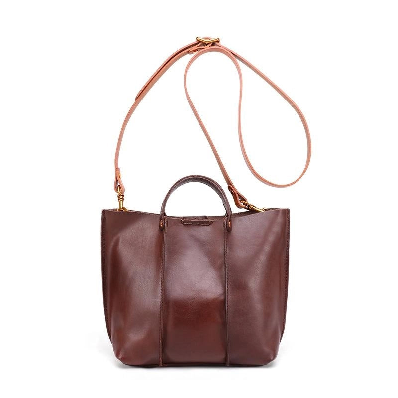 Brown Full Grain Leather Zipper Crossbody Tote Bag | PRUSES-3