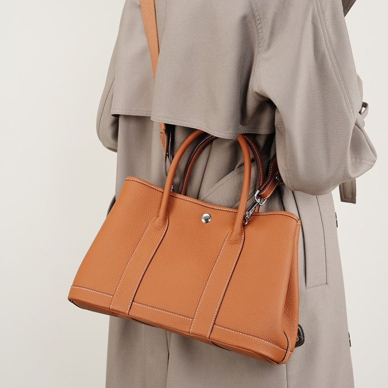 Brown Leather Tote Bag Wide Strap Crossbody Bucket Bags | PRUSES-10