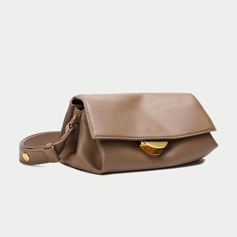 Brown Leather Wide Strap Crossbody Bags Flap Handbags| PRUSES-1