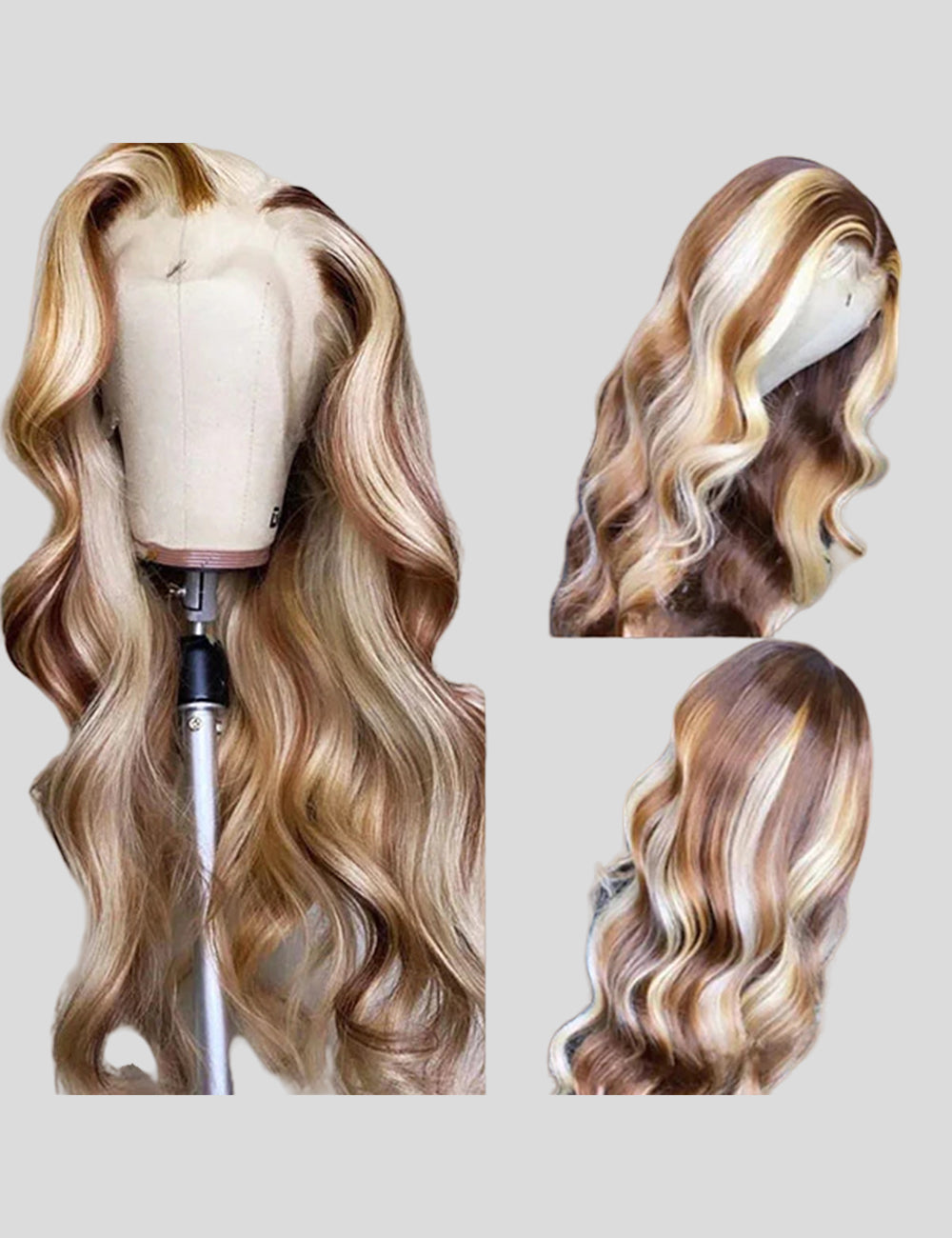 Brown Wig With Blonde Highlights P4/613 Colored Wigs 13x4 HD Lace Front Wigs Long Body Wave Human Hair-3
