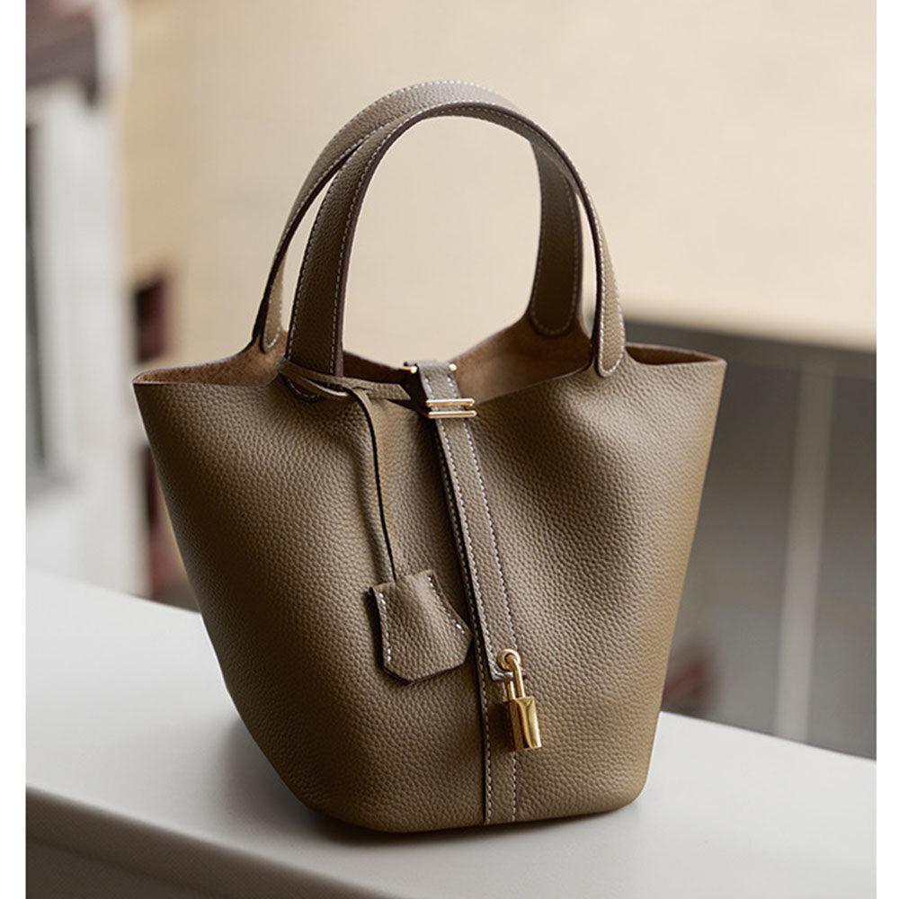 Bucket Bag Vegetable Basket Leather Handbag |PRUSES-3