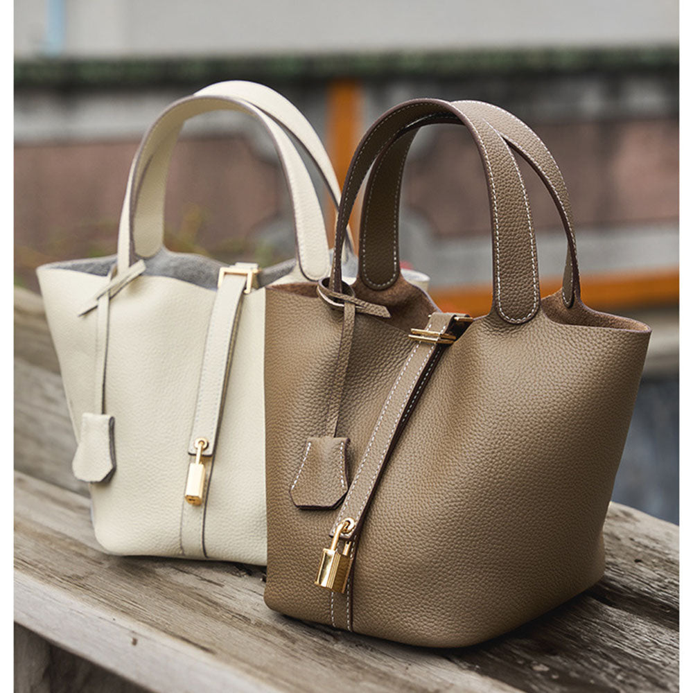 Bucket Bag Vegetable Basket Leather Handbag |PRUSES-4