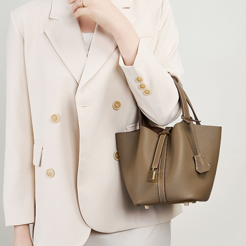 Bucket Bag Vegetable Basket Leather Handbag |PRUSES-6