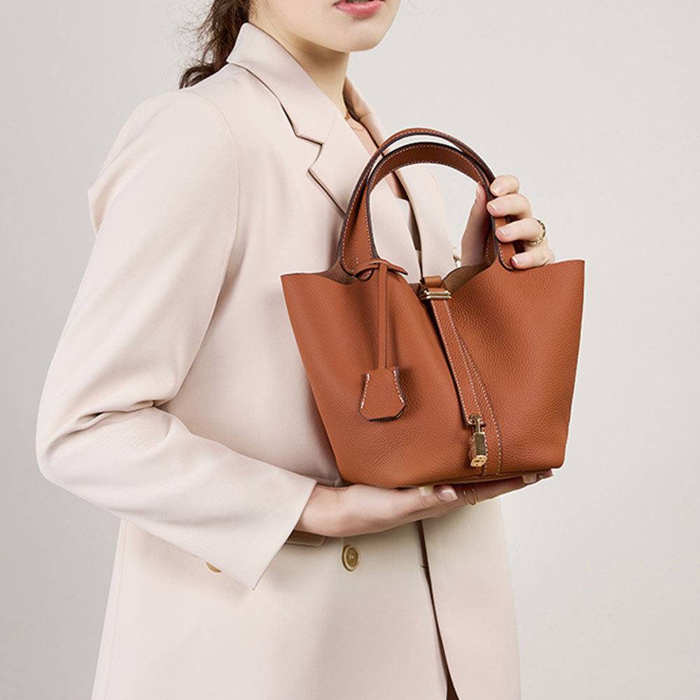 Bucket Bag Vegetable Basket Leather Handbag |PRUSES-7