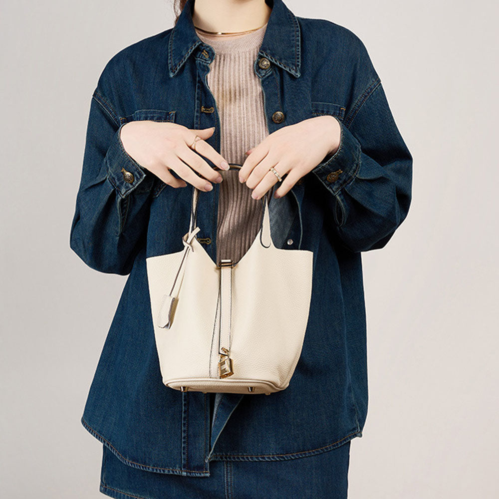 Bucket Bag Vegetable Basket Leather Handbag |PRUSES-8