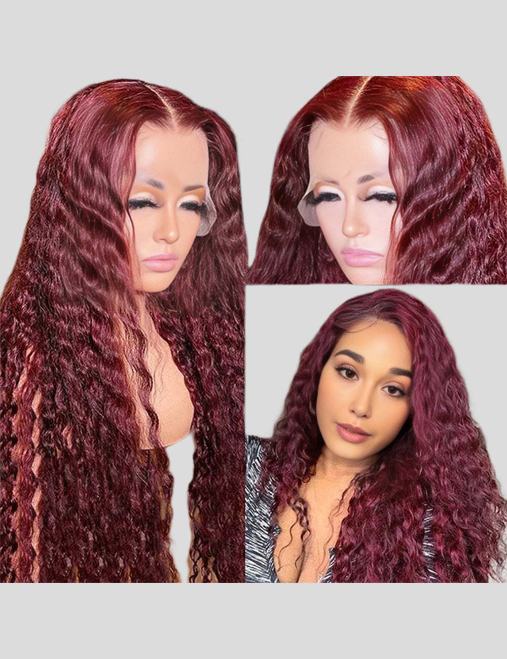 Burgundy Color Deep Wave Wig HD Lace Frontal Wig 32 Inch Human Hair Wig with Baby Hair-3