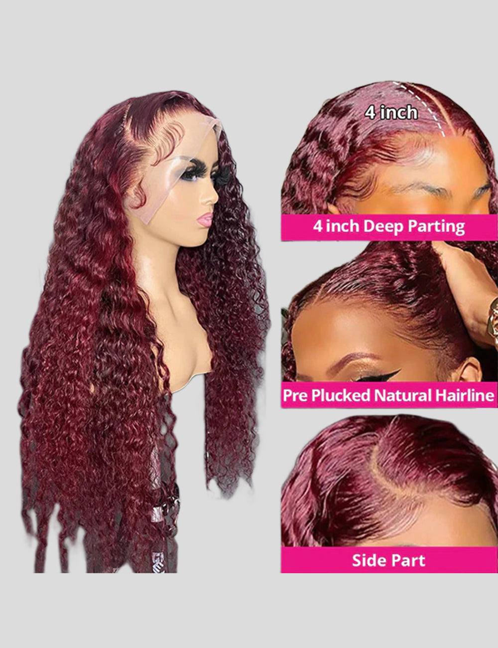 Burgundy Color Deep Wave Wig HD Lace Frontal Wig 32 Inch Human Hair Wig with Baby Hair-6