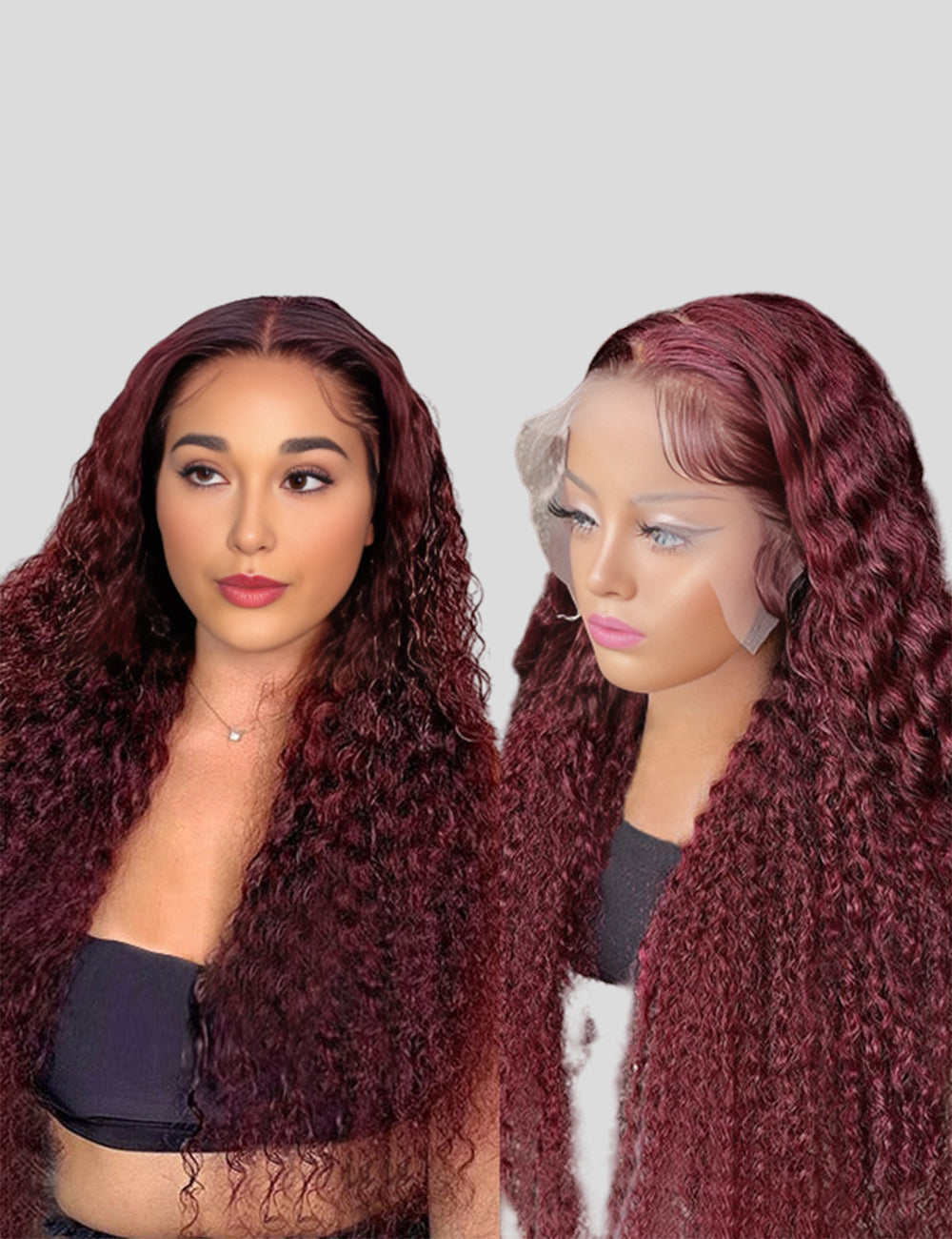 Burgundy Color Deep Wave Wig HD Lace Frontal Wig 32 Inch Human Hair Wig with Baby Hair