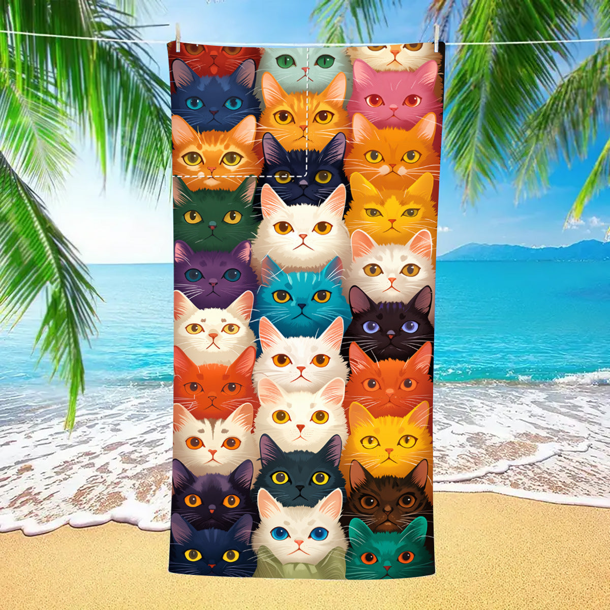 Colorful Cat Drawstring Beach Towel | PRUSES