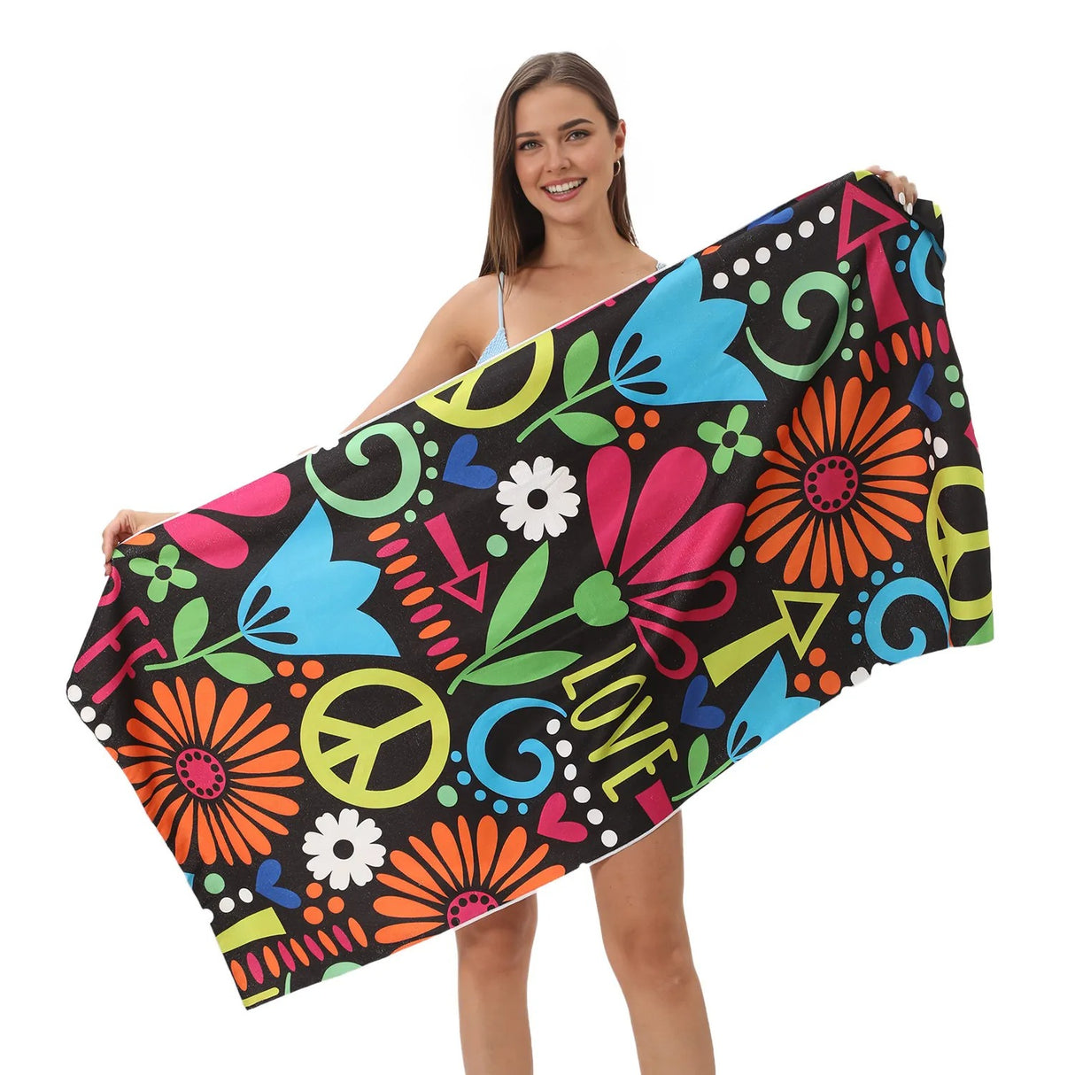 Colorful Flower Beach Towel With Black Bottom | PRUSES-1