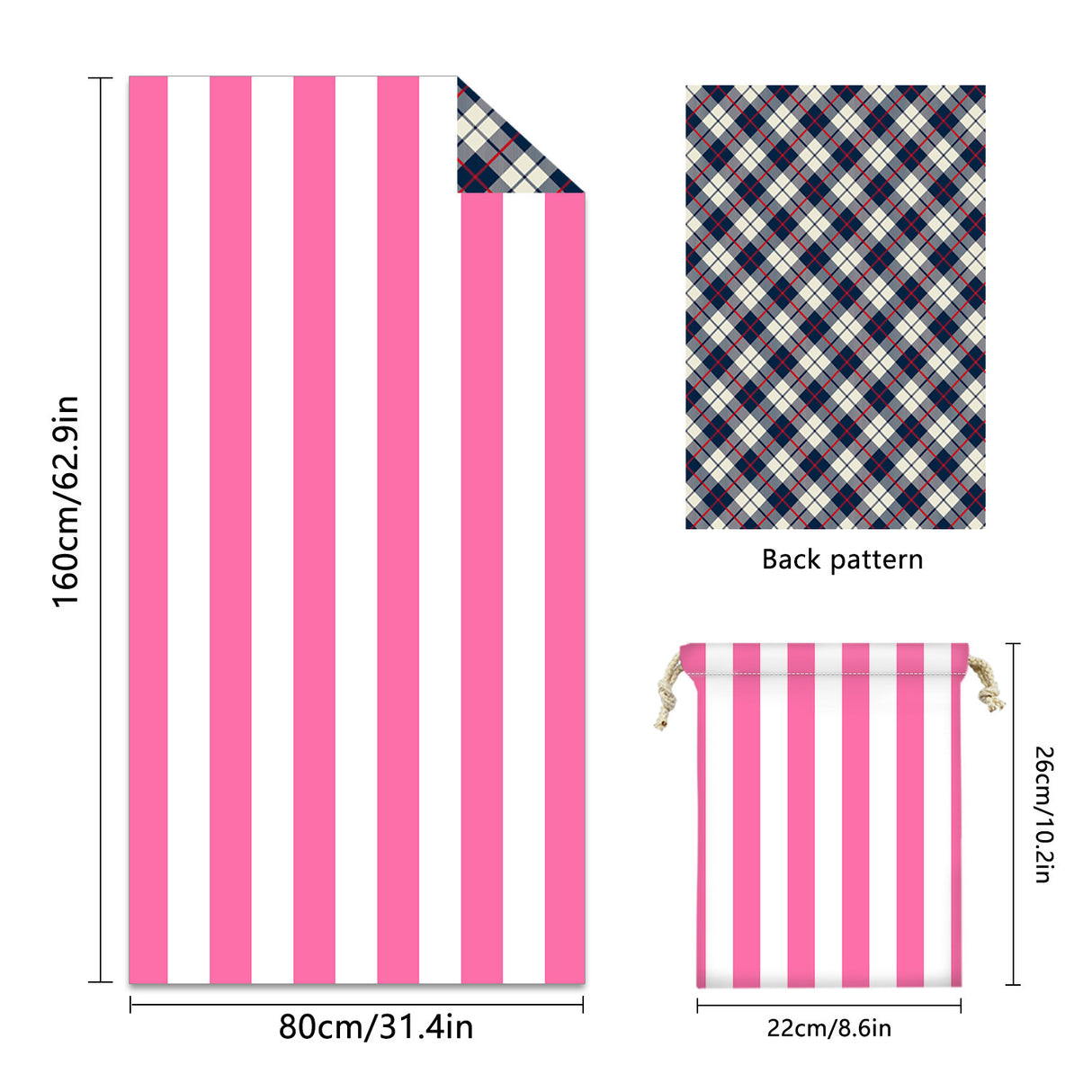 Colorful Striped Double-faced Fleece Reversible Quick-drying Beach Towel | PRUSES-6