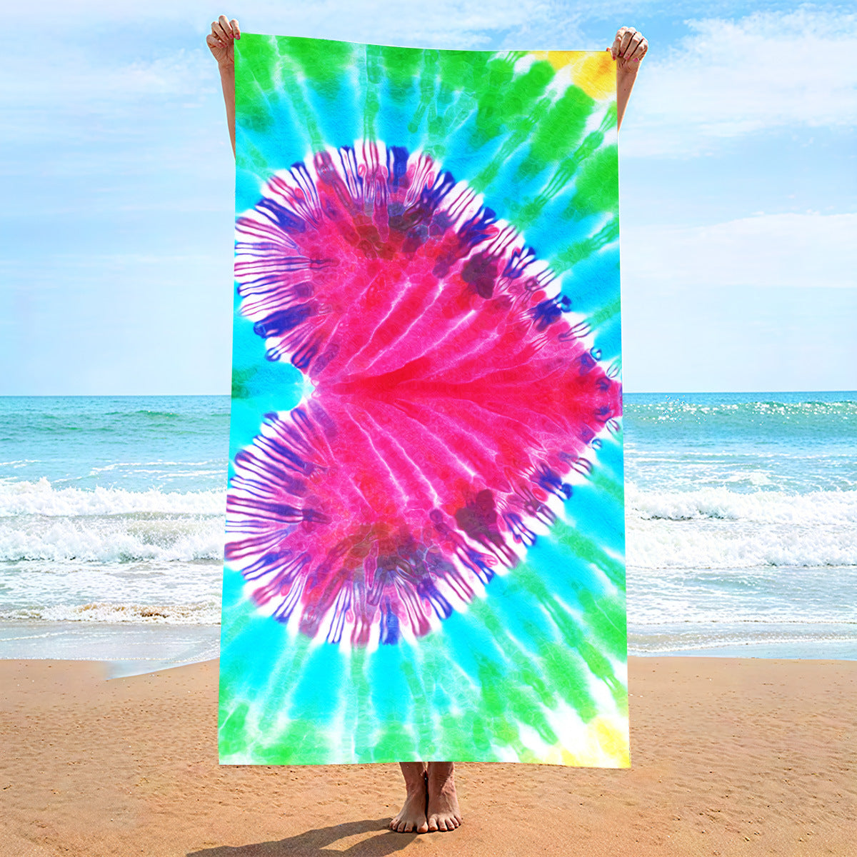 Colorful Tie Dye Heart Microfiber Beach Towel | PRUSES